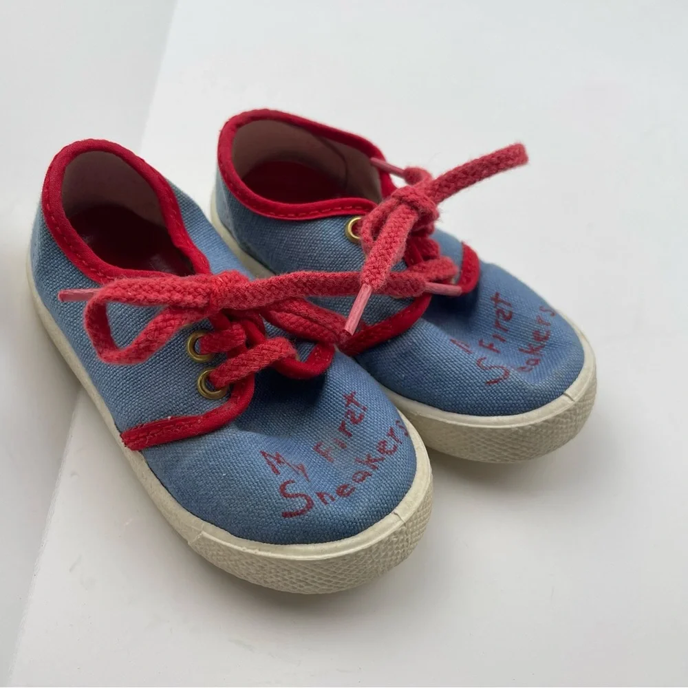 VTG 80s‎ Infant My First Sneakers Size 3 Retro Made in USA Rare Blue & Red